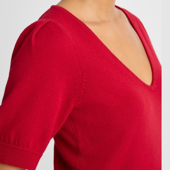 New - Madewell cashmere V-Neck Puff-Sleeve Sweater Tee - Picture 3 of 5